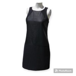 Banana Republic Black Perforated Faux Leather Shift Career Sheath Dress Size 8